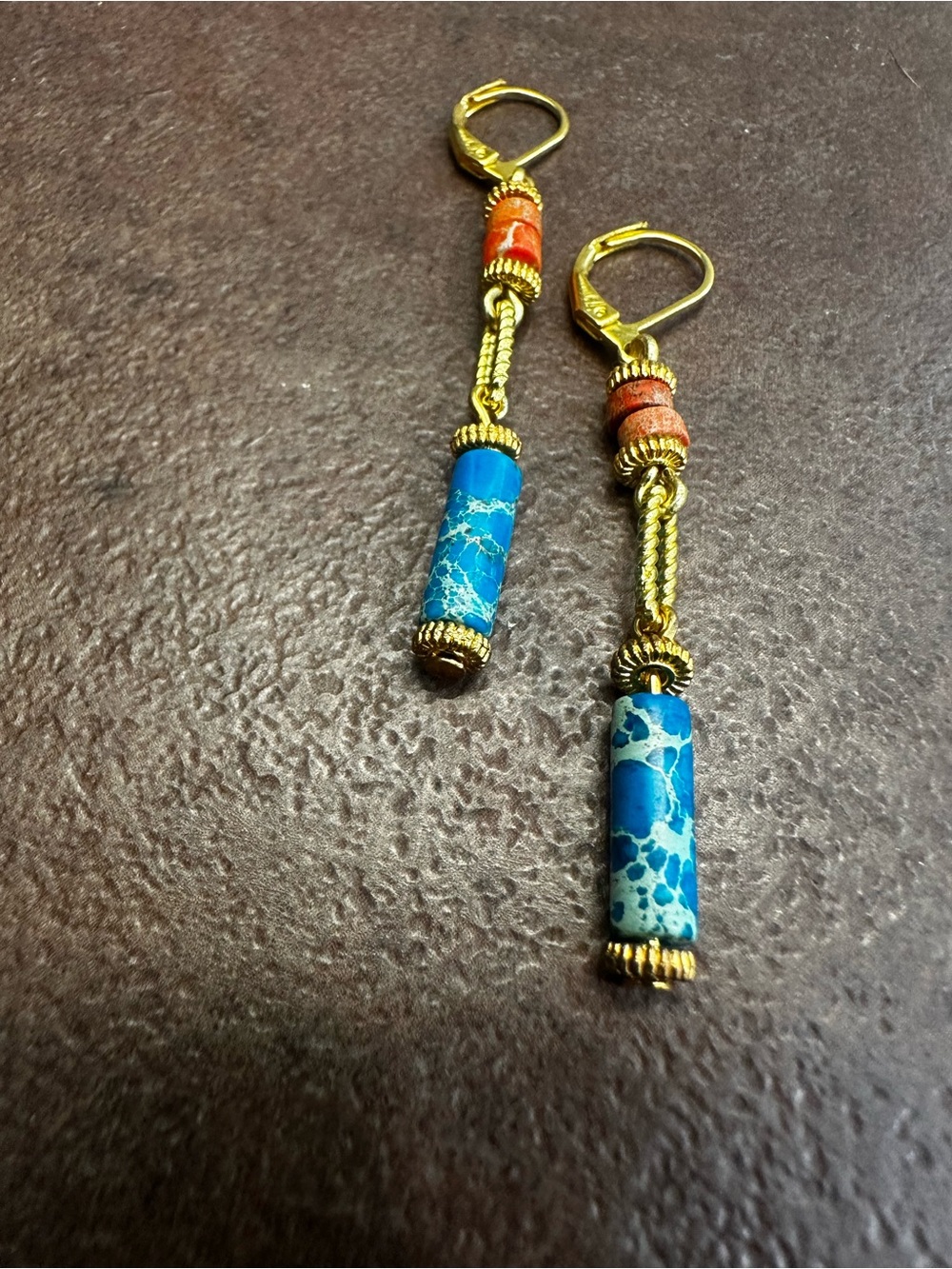 Gold-Tone Blue & Orange Bead Drop Earrings
